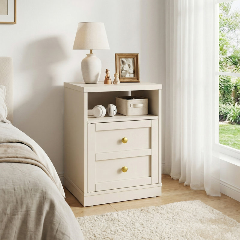 39.88 cm W Bedside Table, Beige