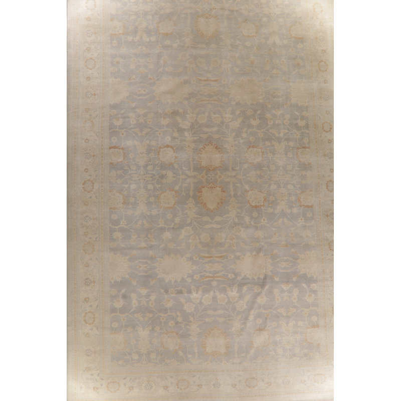 Tapis unique en laine noué à la main beige de 14 pi x 22 pi 1 po Oushak