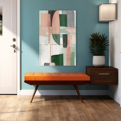 «FABLE Memory I» - Art moderne de formes géométriques abstraites géométriques, roses et vertes
