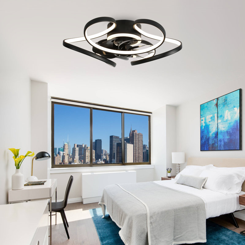 Draevyn 22'' Modern Black Flush Mount Ceiling Fan with Light and Remote Control, 6-Speed Quiet Ceiling Fan for Bedroom, Living Room