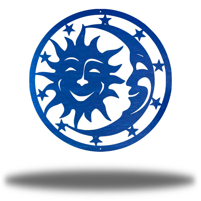Décoration murale soleil et lune, H 24 po x l 24 po x P 0,06 po, Bleu