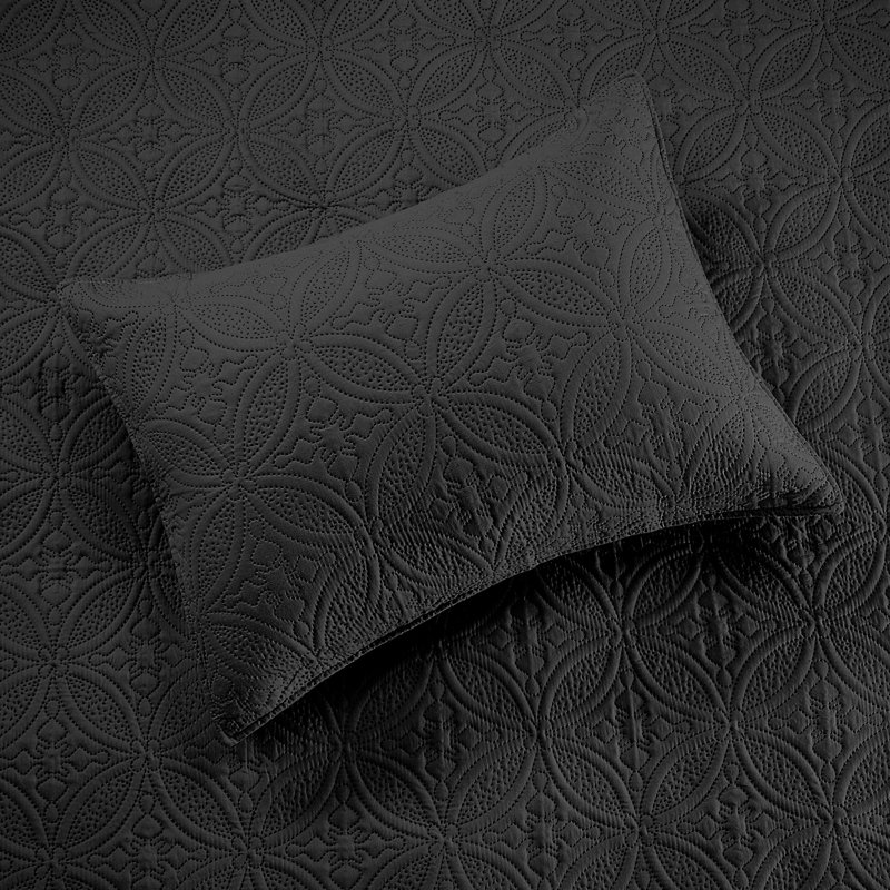 Ensemble de courtepointe en polyester , Courtepointe pour grand lit + 2 taies décoratives, Formes géométriques noires