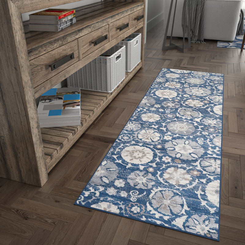 Tapis bleu marine Majoros, Tapis de couloir 2 pi 3 po x 10 pi