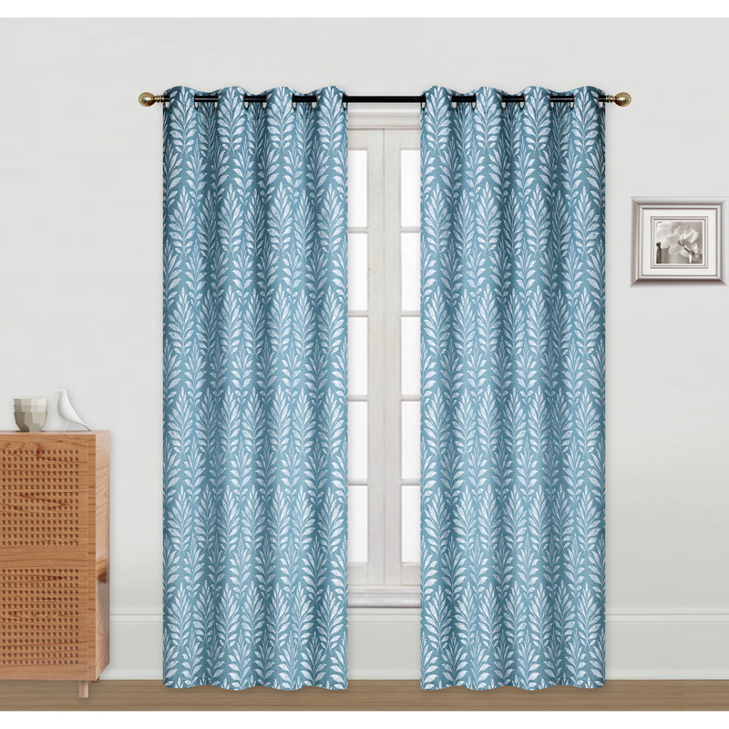 Panneau de rideau simple obscurcissant avec œillets Floral, L 54 po x L 96 po, Sarcelle