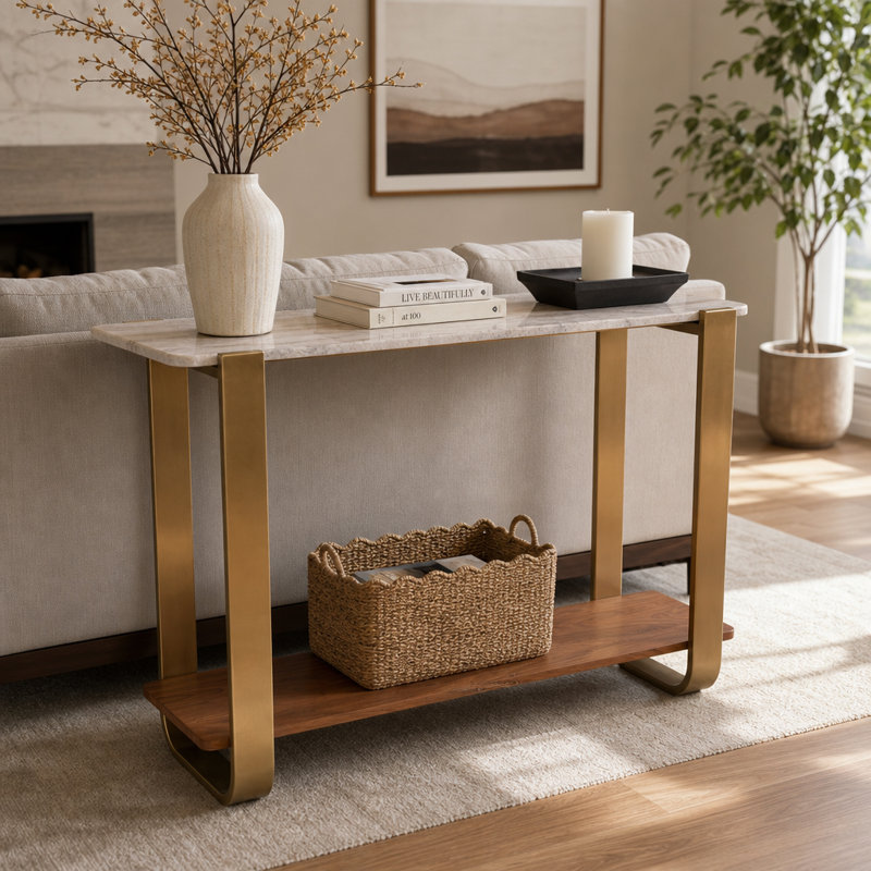 Table de salon rectangulaire moderne en bois et métal avec rangement pour la maison - petite table basse pour le bureau ou la chambre à coucher