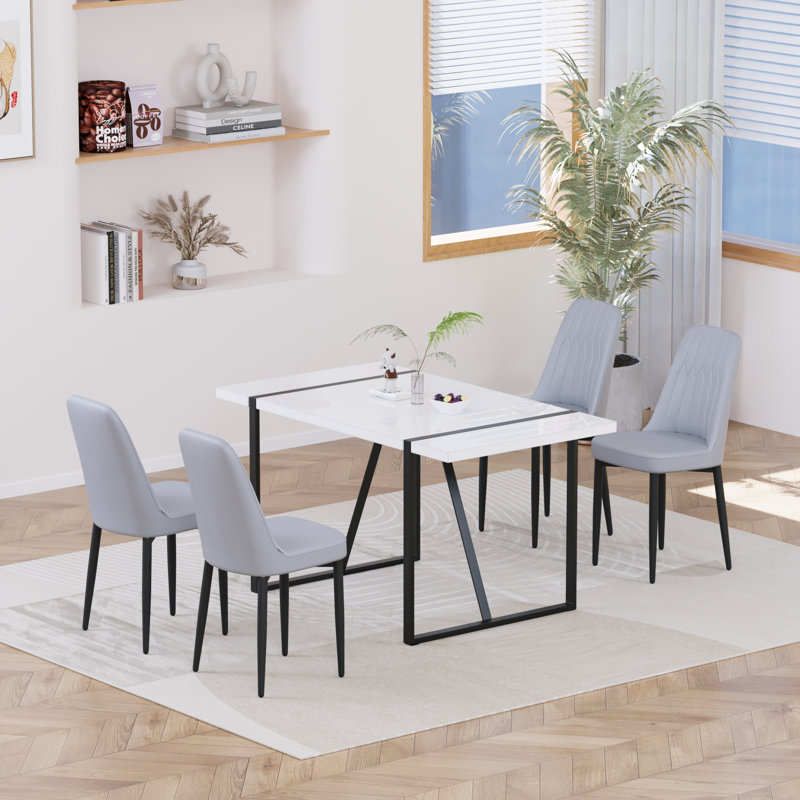 Ensemble de salle à manger moderne avec panneau de fibres à densité moyenne durable et pu, idéal pour les rassemblements spacieux - élégance industrielle pour tout décor de maison