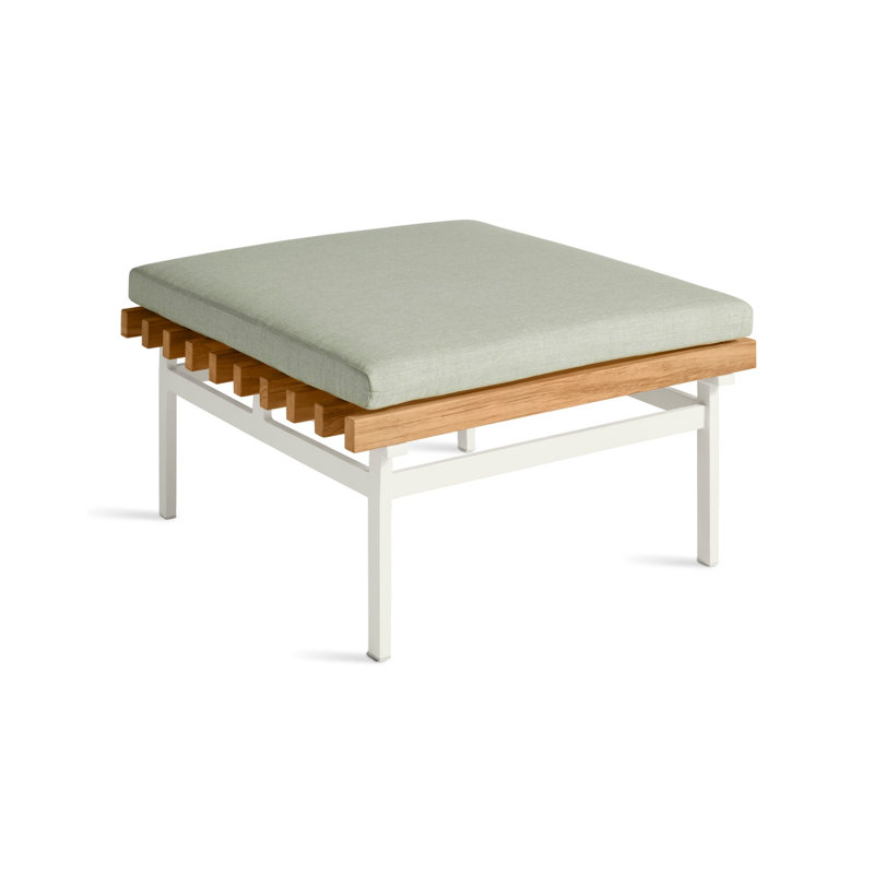 Perch Outdoor Teak Ottoman, White, Sunbrella Oasis