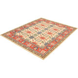 Tapis d’une surface en laine ivoire/rouge 8 pi x 9 pi 11 po à la main noué la 2010 Pastorella