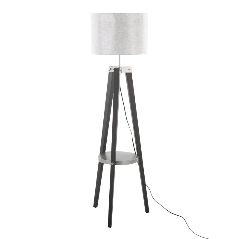 Lampe sur pied moderne avec tablette en bois Compass Mid-Century