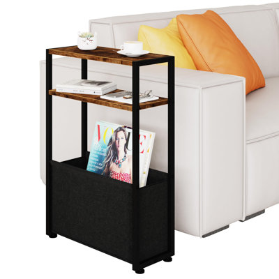 Slim End Tables with Fabric Basket, Skinny Table for Small Spaces by 17 Stories