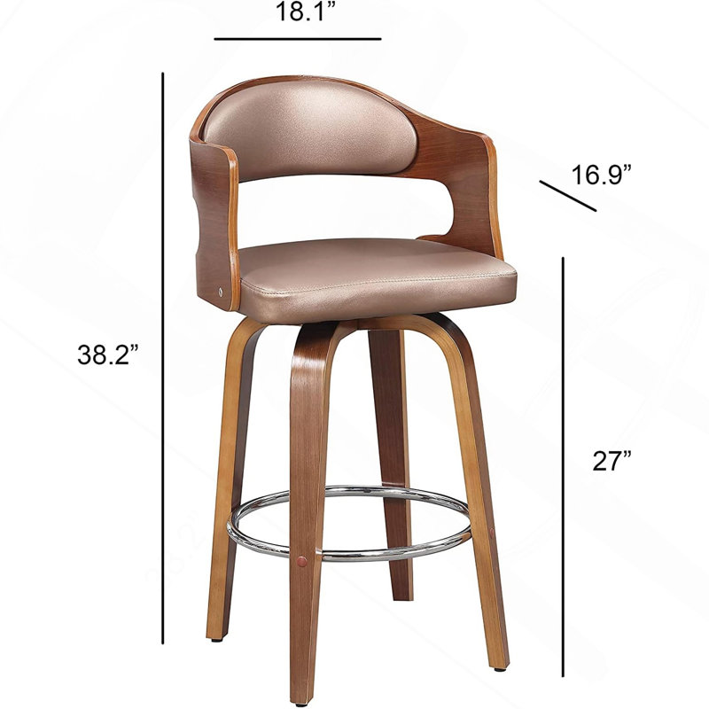 Wood And Faux Leather Copper Mid-Century 27-Inch Counter Seat Height Swivel Barstool