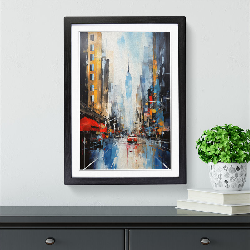 New York Abstract - Single Picture Frame Print on Wood, Black , 34cm H x 25cm W x 2cm D
