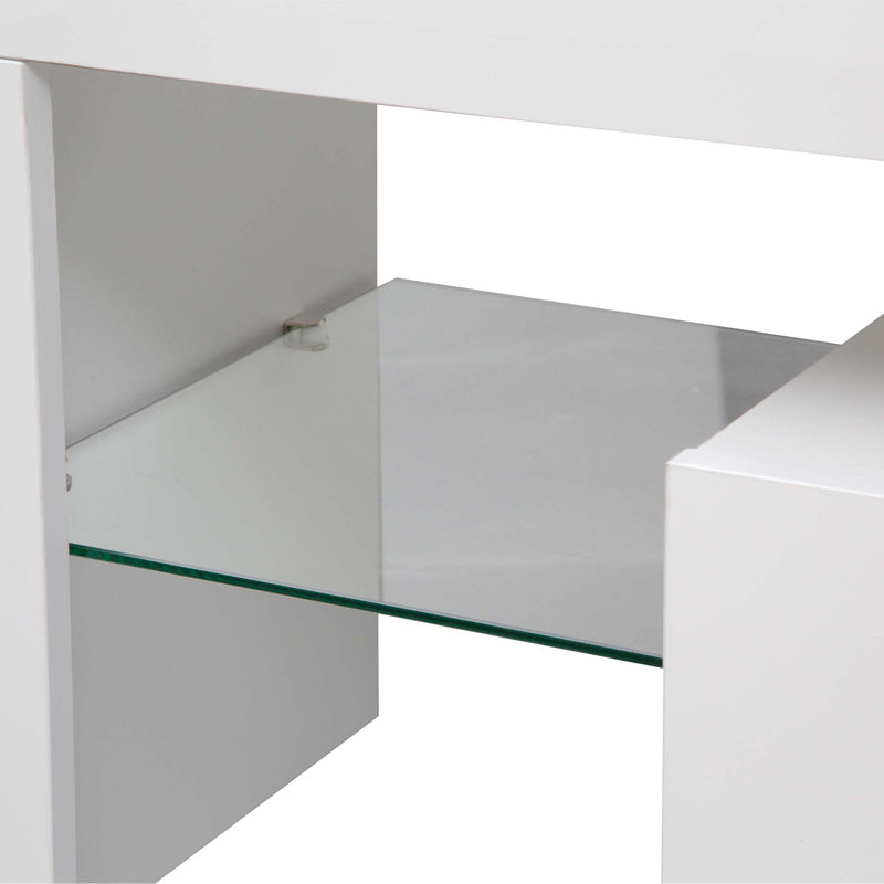High Gloss TV Stand With LED Lights For Tvs Up To 65'', Modern TV Console With Storage Cabinets For Living Room, White