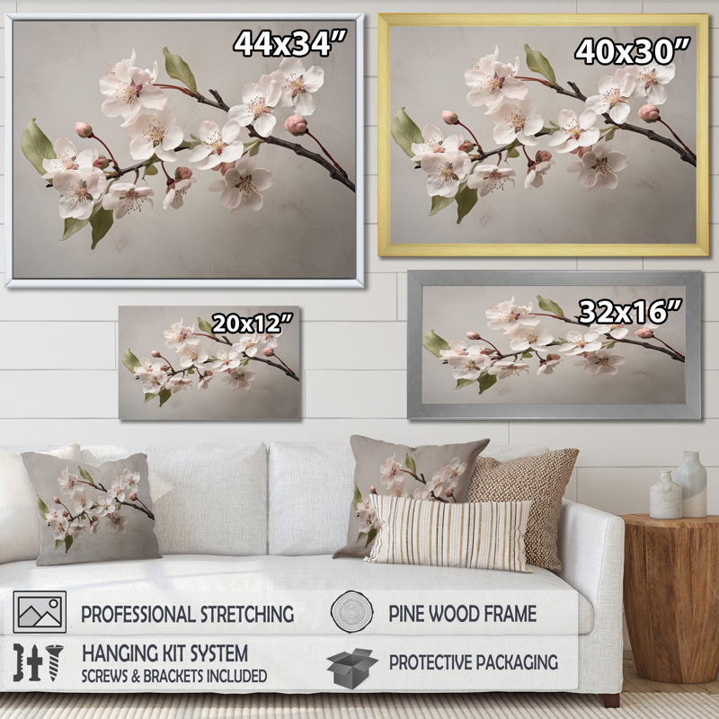 «Apple Blossom Delight I», reproduction d'art sur toile, H 16 po x l 32 po x P 1 po, Cadre photo noir