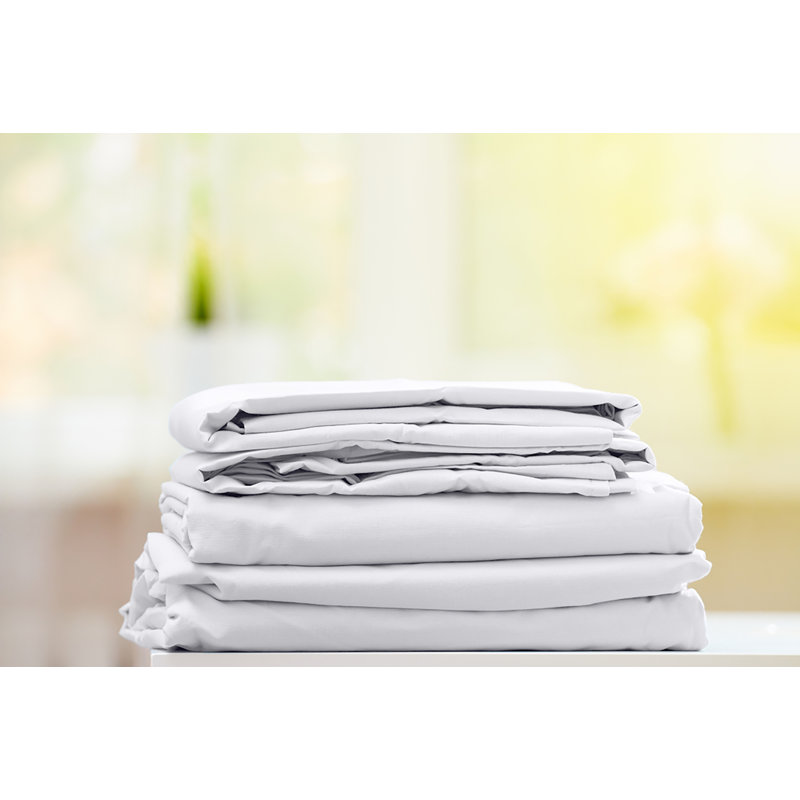  Ensemble de draps en rayonne de bambou Hotel Quality, Simple + 2 taies d'oreiller, Blanc