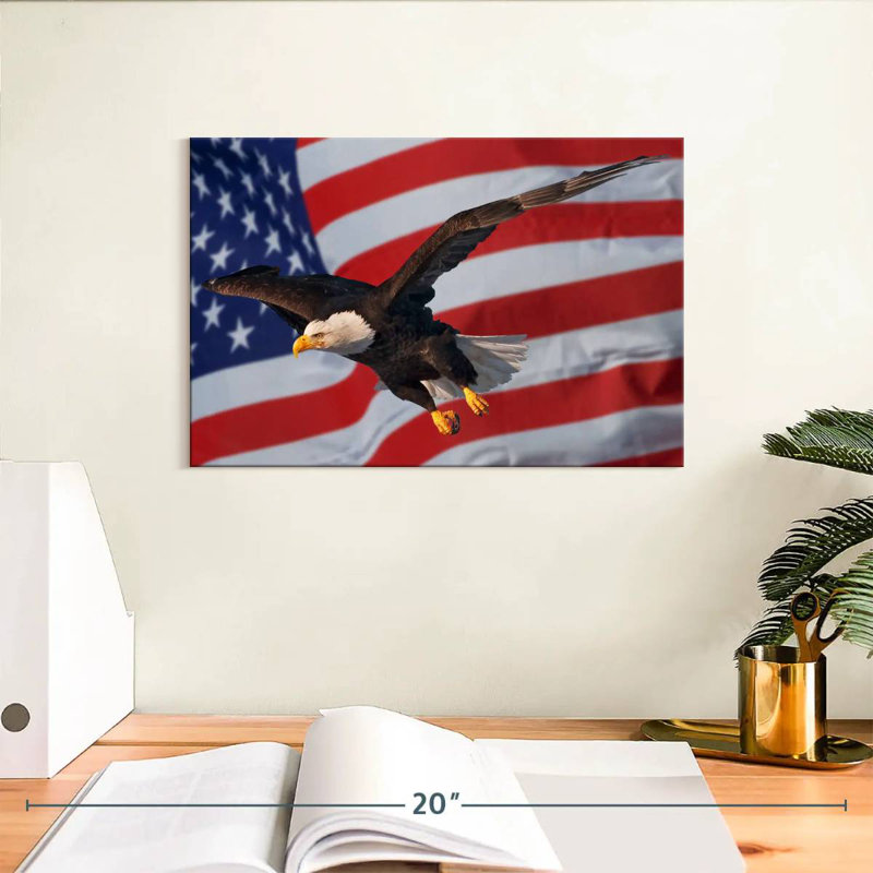 Lelar US Flag And Flying Bald Eagle, 8" H x 12" W