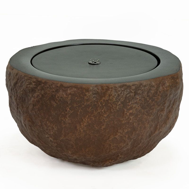 Round Bowl LED Outdoor Bubble Fountain - Brown, 10" H x 18" W x 18" D, Brown