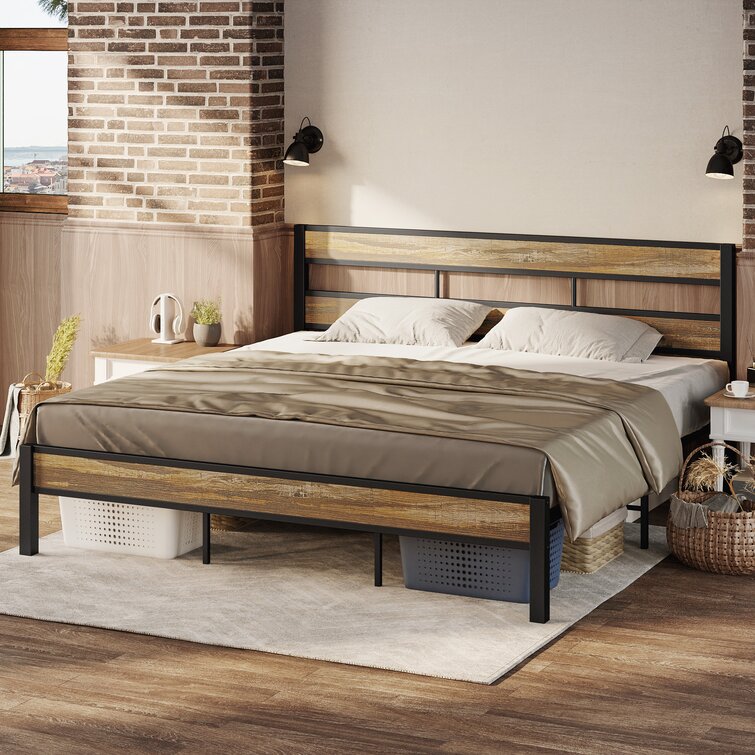 https://assets.wfcdn.com/im/82378577/resize-h755-w755%5Ecompr-r85/2100/210016868/King+Bed+Frame+And+Headboard%2C+Easy+Assembly%2C+Noise-free%2C+No+Box+Spring+Needed%2C+Heavy+Strong+Metal+Support+Frames%2C+Double-row+Support+Bars%2C+Rustic+Brown.jpg