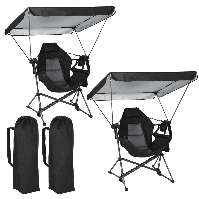 Portable Hammock Camping Chair with Adjustable Canopy, Folding Rocking Swing Chair, Outdoor Chair with Cup Holder (2 Pack)