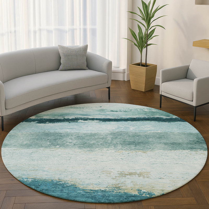 Tapis rayé de qualité supérieure Mayfield, Sarcelle, Rond 8 pi