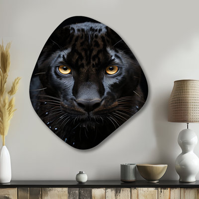 Black White Panther Portrait Vibrant - Panther Nebula Shape Irregular Metal Wall Decor