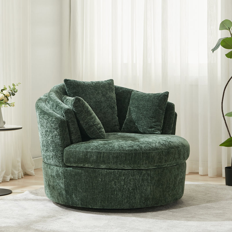fauteuil demi-tonneau pivotant surdimensionné de 43,3 po Accent Chair, Chenille verte