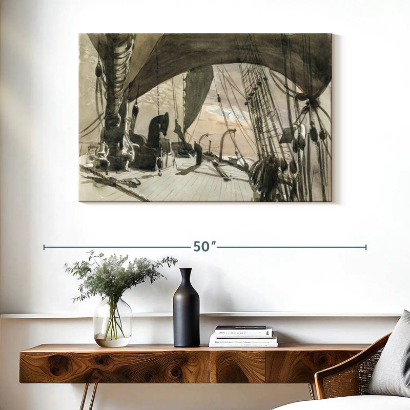 Mehar Deck Of Ship In Moonlight 1876, 26" H x 39" W