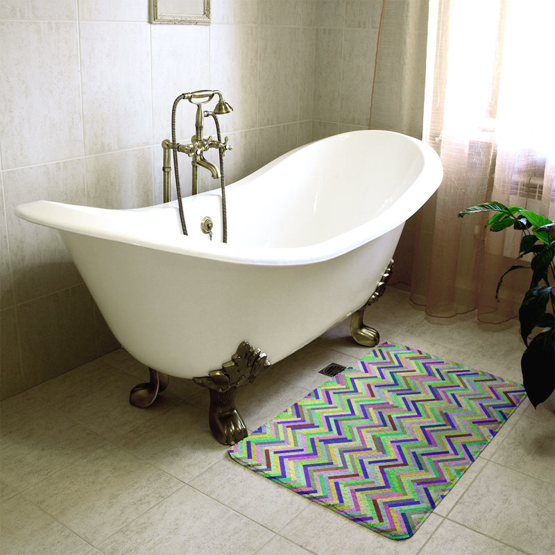 Tapis de bain rectangulaire à chevron antidérapant herringbone, l 17 po x L 24 po, Vert/bleu