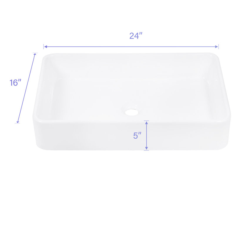Lavabo vasque de salle de bain en céramique 24X16 - Surface lisse et durabilité Allure rectangulaire contemporaine, Blanc