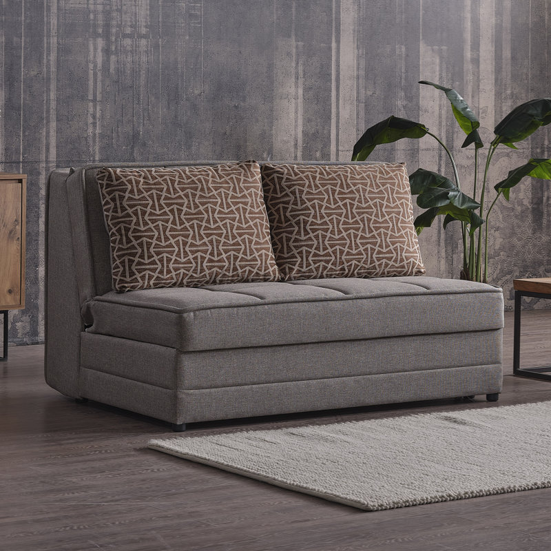  Caily 55 in. Fabric Upholstered 2-Seater 3-in-1 Sleeper Loveseat Sofa Bed with Storage, Firm Seat Cushion, Beige Chenille