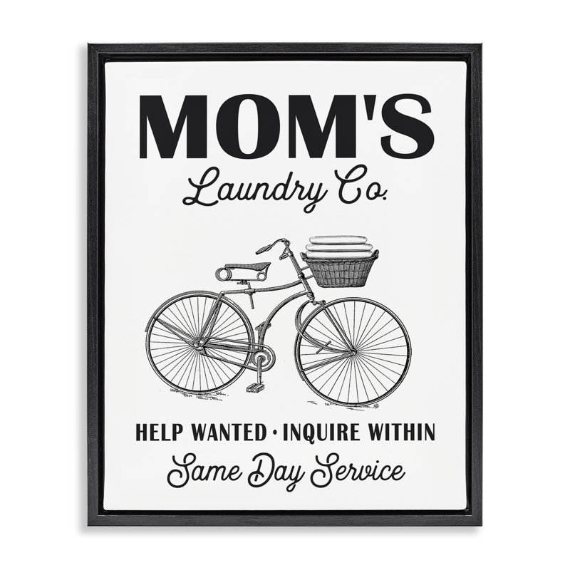 «Mom's Laundry Co», art mural encadré sur toile flottante par lettré et doublé, Cadre flottant noir de jais