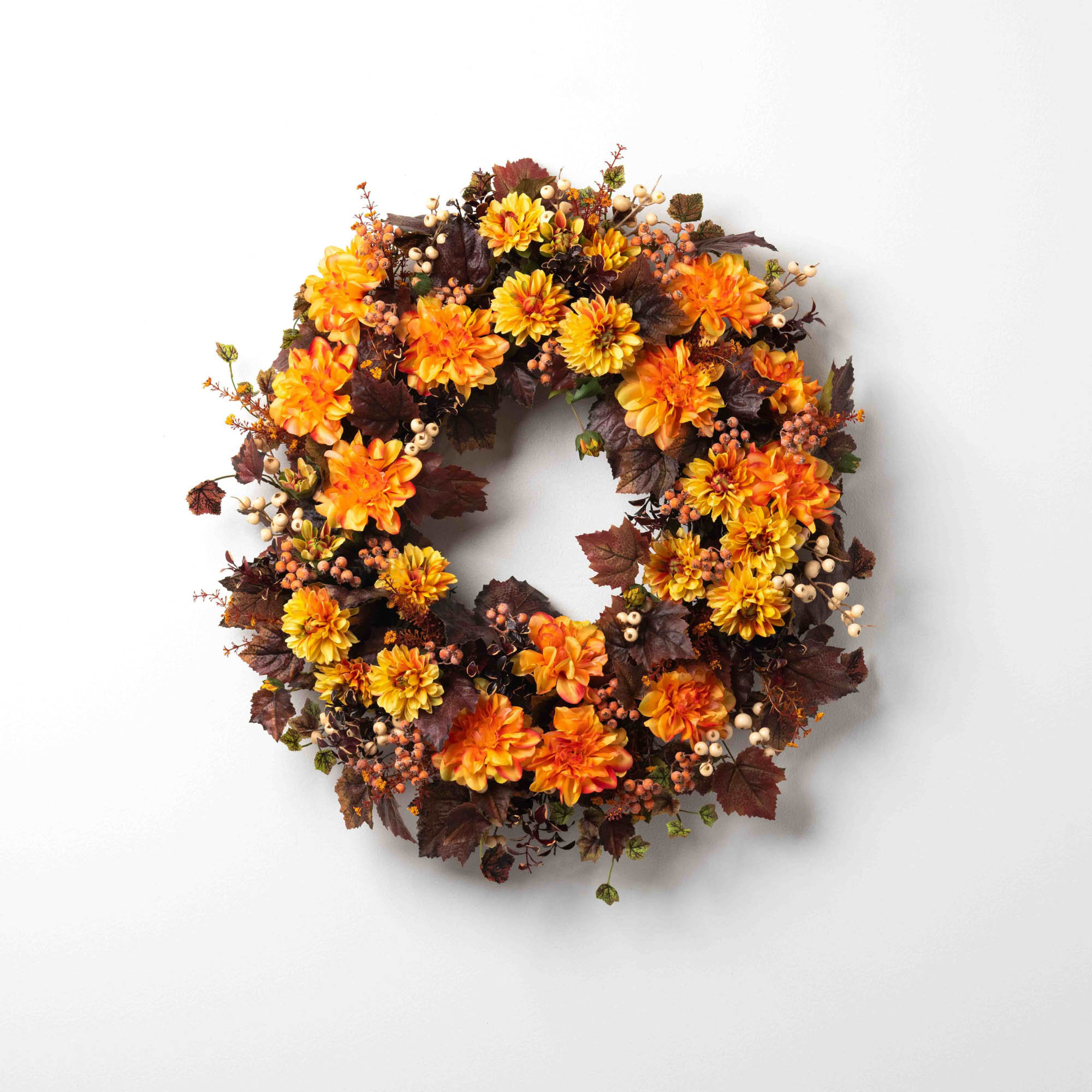 The Holiday Aisle® Blazing Orange Dahlia, Pumpkin, Gourd With Burgundy ...
