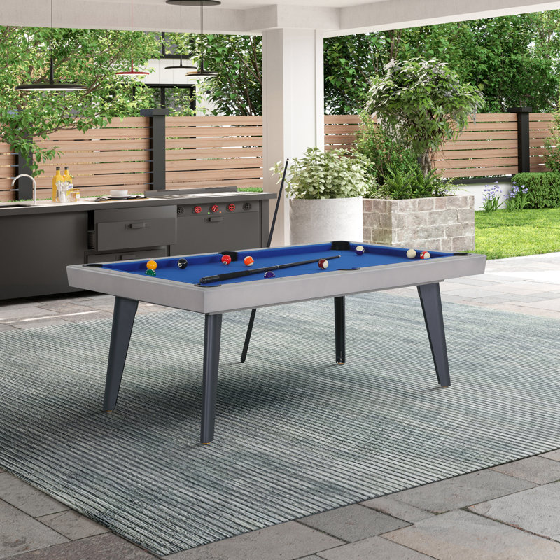 Playcraft Santorini 82" Outdoor Slate Pool Table with Dining Top and 2 Benches