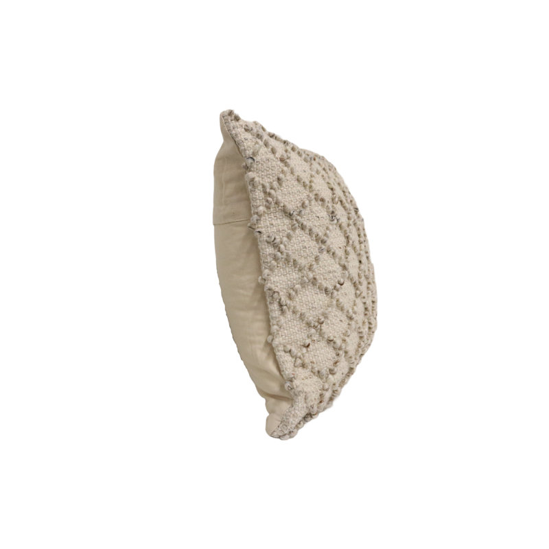 Nancy Beige Wool and Cotton Textured Throw Pillow