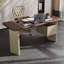 Bureau rectangulaire en bois manufacturé brun noisette + beige avec 2 tiroirs-1326990128-1326990094