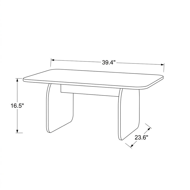 Table basse rectangulaire moderne Milano avec pieds à panneaux incurvés (39,4'' L x 23,6'' P x 16,5'' H), Milano Walnut