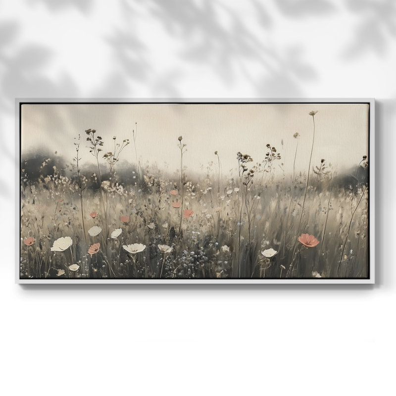 Botanical Series-CCXIV- Toile tendue avec châssis tendue, prête à être accrochée, H 17 po x l 33 po, Blanc