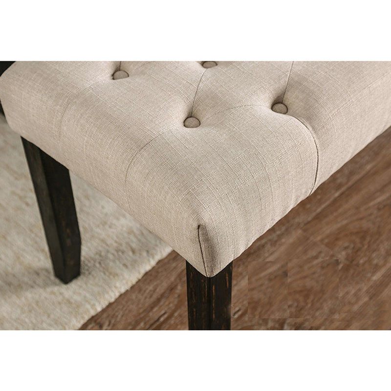 2 chaises de salle à manger, revêtues de tissu noir antique et à dossier boutonné, 2 chaises au look rustique