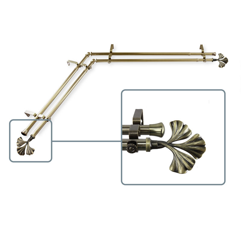 Adjustable Double Curtain Rod, Antique Brass, 120" - 70"