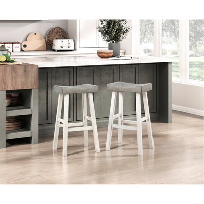 White And Coffee Bar Stools, Solid Wood, Of 2, Transitional Weight Limit Stools Rubberwood, Two-Tone Finish, 250Lbs Support