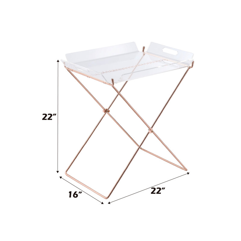Table-plateau rectangulaire non pliable avec base amovible en acrylique transparent de 5 mm en forme de «x» en métal transparent de 8 mm, dimensions de 22 po, profondeur de 16 po, capacité de 100 lb avec poids pliable, large, haut, profond