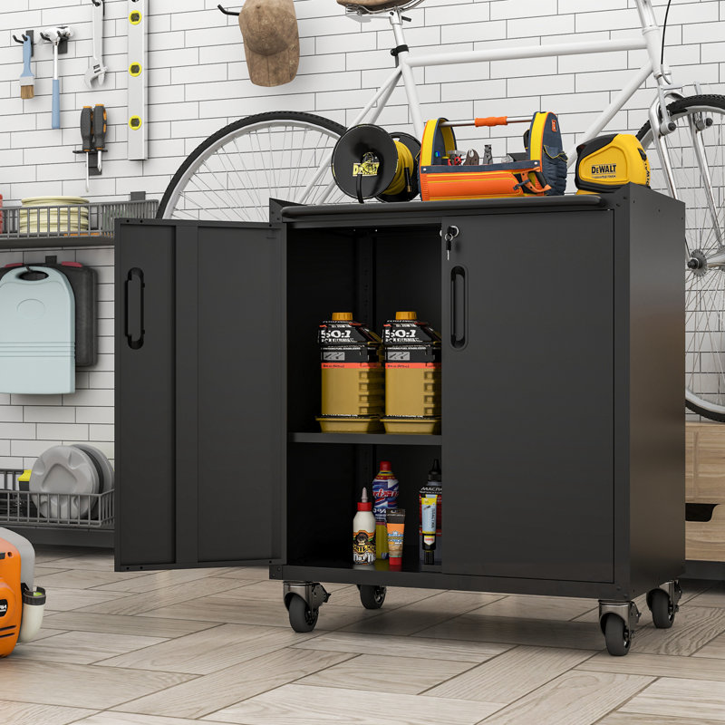 Armoire de rangement en métal avec roues et portes Lockabke