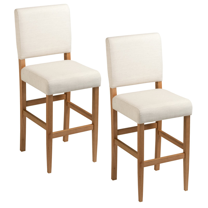 Jennifer Home Upholstered Back Stool with Wood Base for Kitchen, Bar Stool (28" Seat Height), White Sand/Natural
