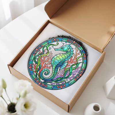 Seahorse Stained Stained Glass Window Panel，12"H