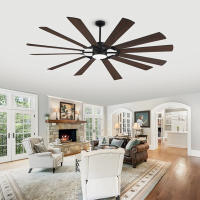 Modern Wood Windmill  Ceiling Fan with Light, Dual-Finish 12 Blades for Indoor/Outdoor