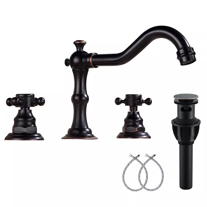 8 inch 2 Handles 3 Holes Widespread Bathroom Sink Faucet Bathroom Vanity Faucet Basin Mixer Tap Faucet Matching Pop Up Drain with Overflow