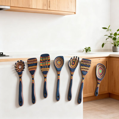 7-Piece Pakkwood Colorful Wooden Spatula And Spoon Set For Cooking, Non-Stick Kitchen Utensils, Heat Resistant Solid Wood Turners And Ladles