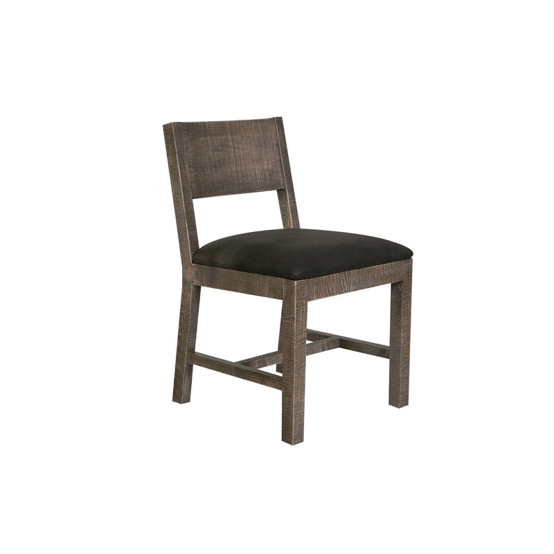 Hand-Turned Brown Wood Upholstered Side Chair with Black Seat