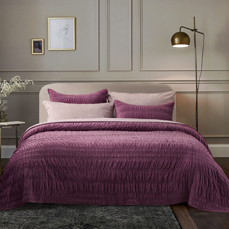 Ensemble d'édredon Ruched, Mauve/Violet, Courtepointe très grand + 2 taies décoratives tr