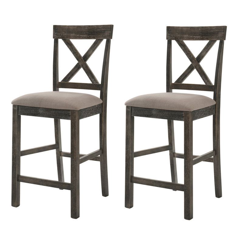Tabourets à hauteur de comptoir avec dossier en croix (ensemble de 2), Gris rustique